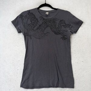 Otomix T-Shirt Womens Medium Gray Dragon Graphic 100% Cotton Short Sleeve Slim